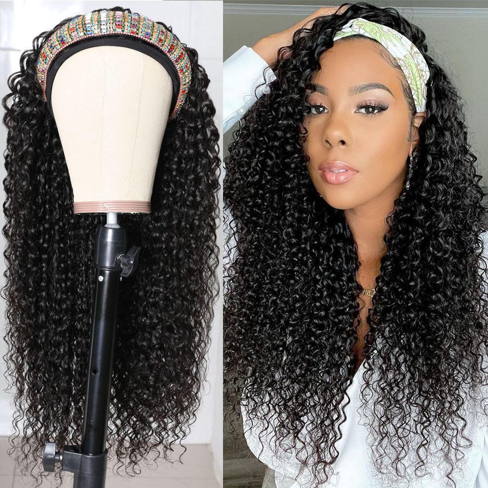 Curly Human Hair Headband Wig