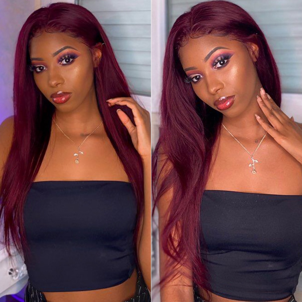 Red Dyed Straight Human Hair Lace Wig