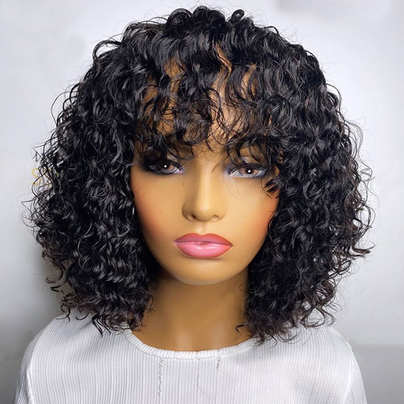 Brazilian Water Wave Human Hair Wig with Bang