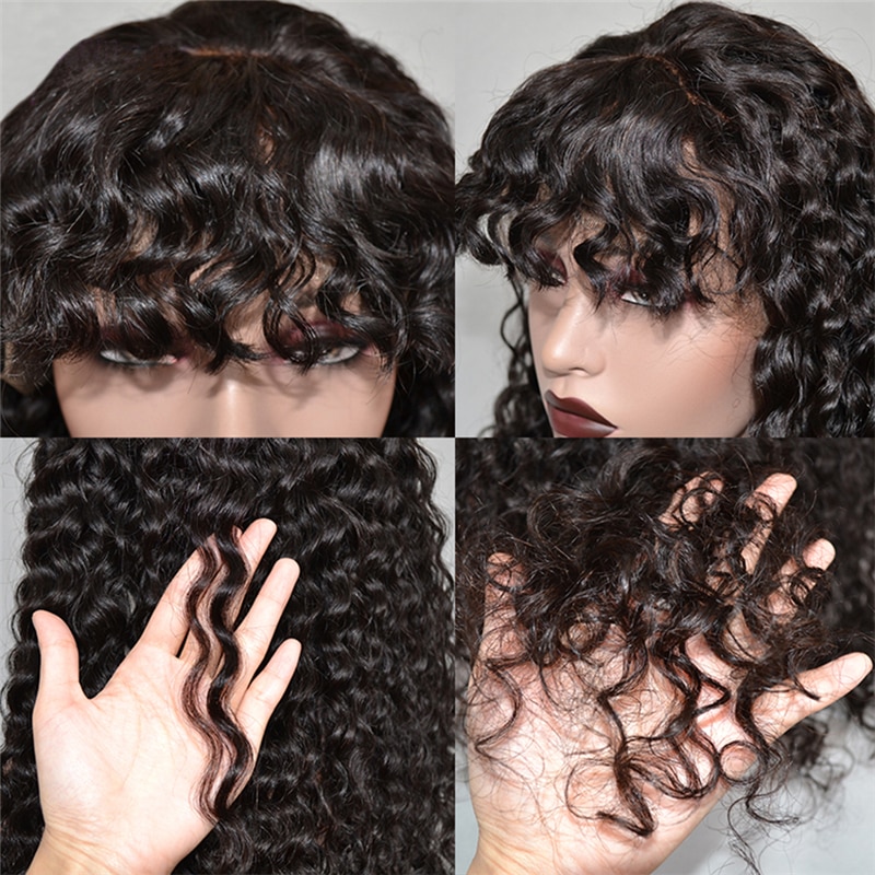 Brazilian Water Wave Human Hair Wig with Bang