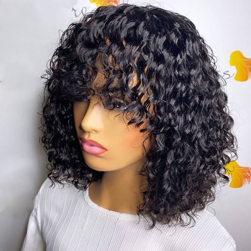 Brazilian Water Wave Human Hair Wig with Bang