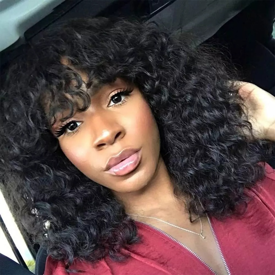 Brazilian Water Wave Human Hair Wig with Bang