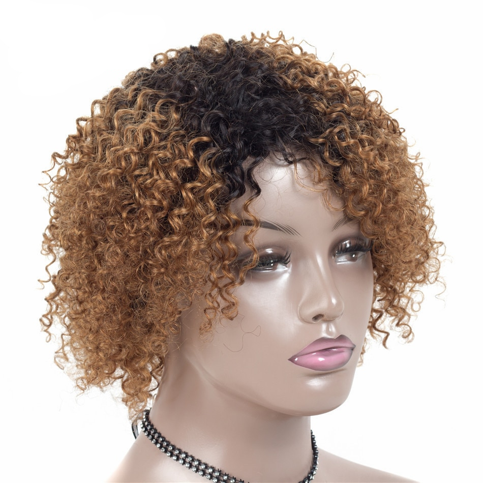 Ombre Short Kinky Curly Non-Lace Human Hair Wig