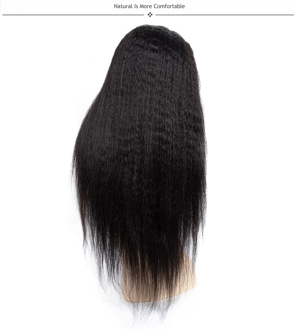 Black Long Kinky Straight Lace Remy Human Hair Wig