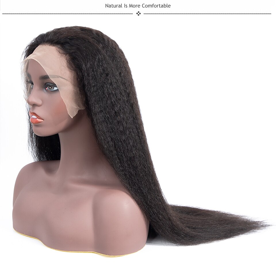 Black Long Kinky Straight Lace Remy Human Hair Wig