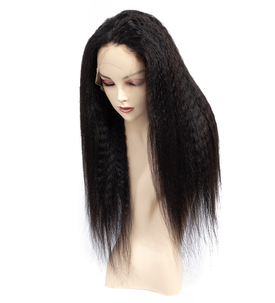 Black Long Kinky Straight Lace Remy Human Hair Wig