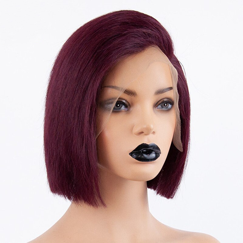 Burgundy Short Bob Straight Remy Human Hair Wig