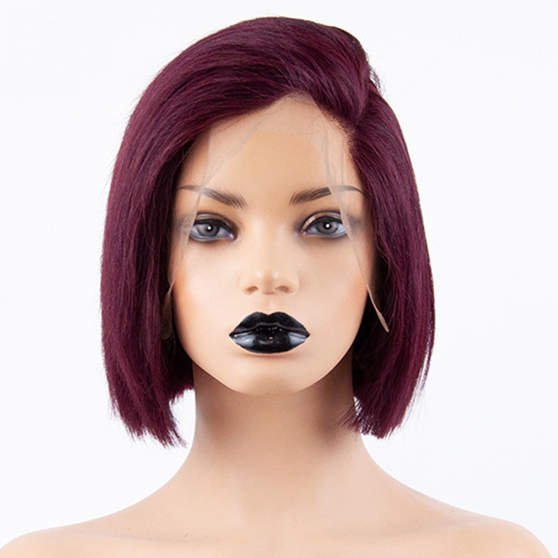 Burgundy Short Bob Straight Remy Human Hair Wig