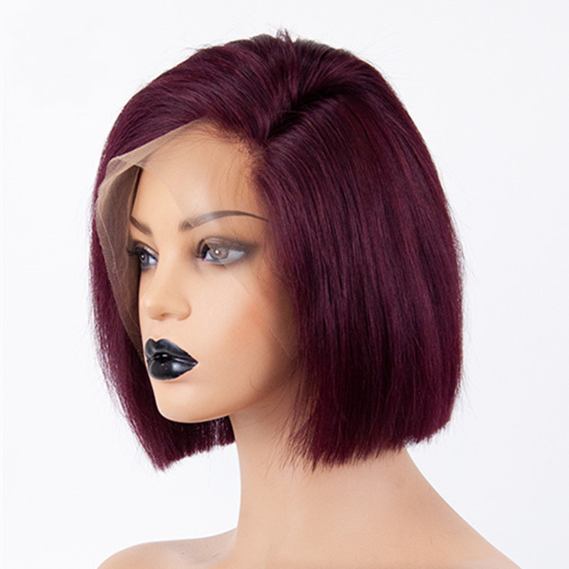 Burgundy Short Bob Straight Remy Human Hair Wig