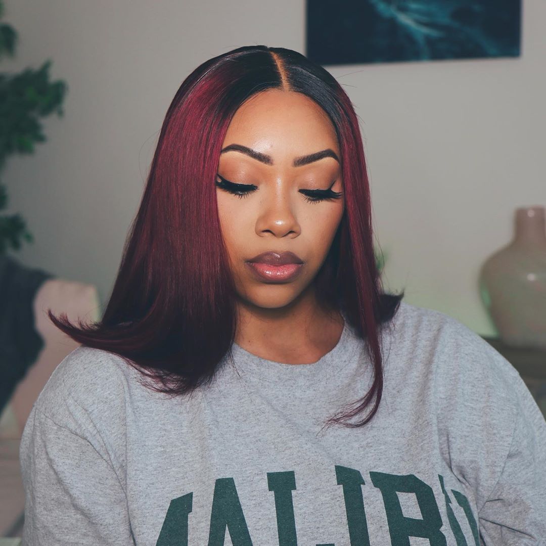 Burgundy Color Human Hair Short Wig