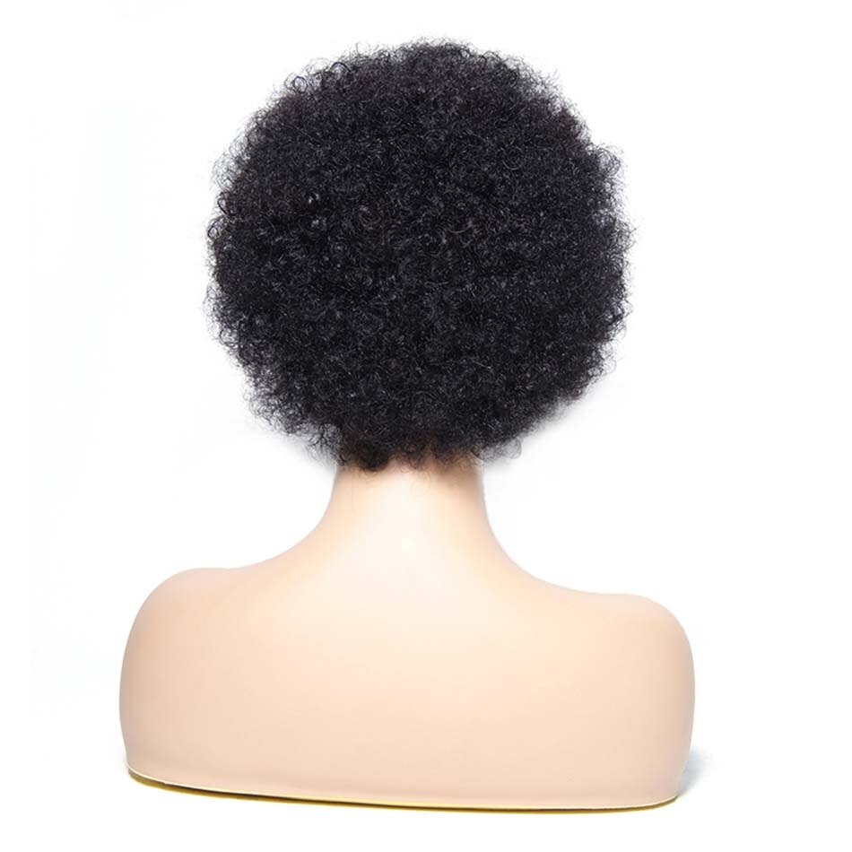 Natural Black Short Kinky Curly Remy Human Hair Wig