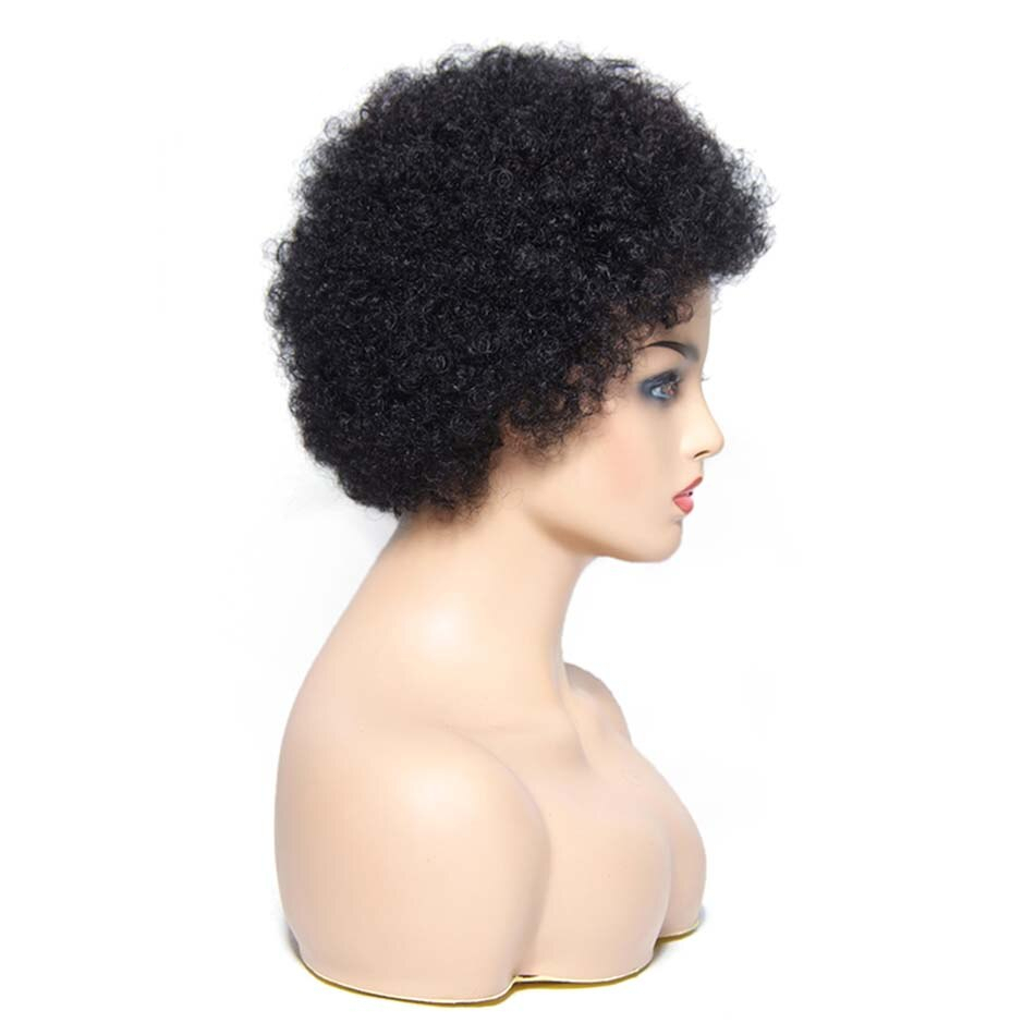 Natural Black Short Kinky Curly Remy Human Hair Wig