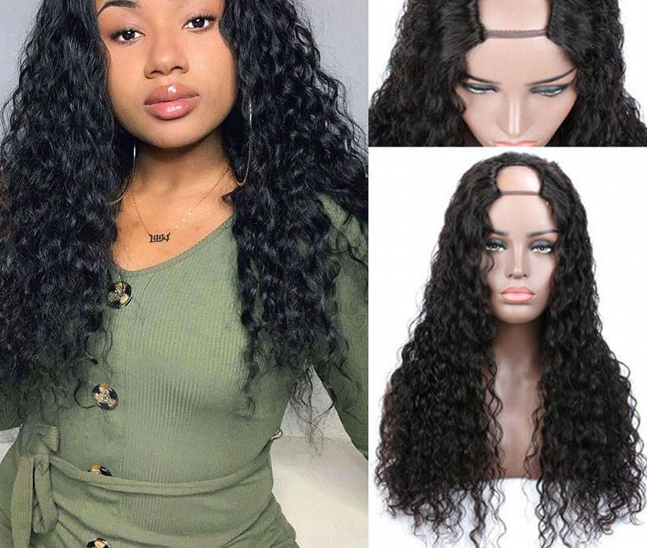 Water Wave Human Hair U Part Wig