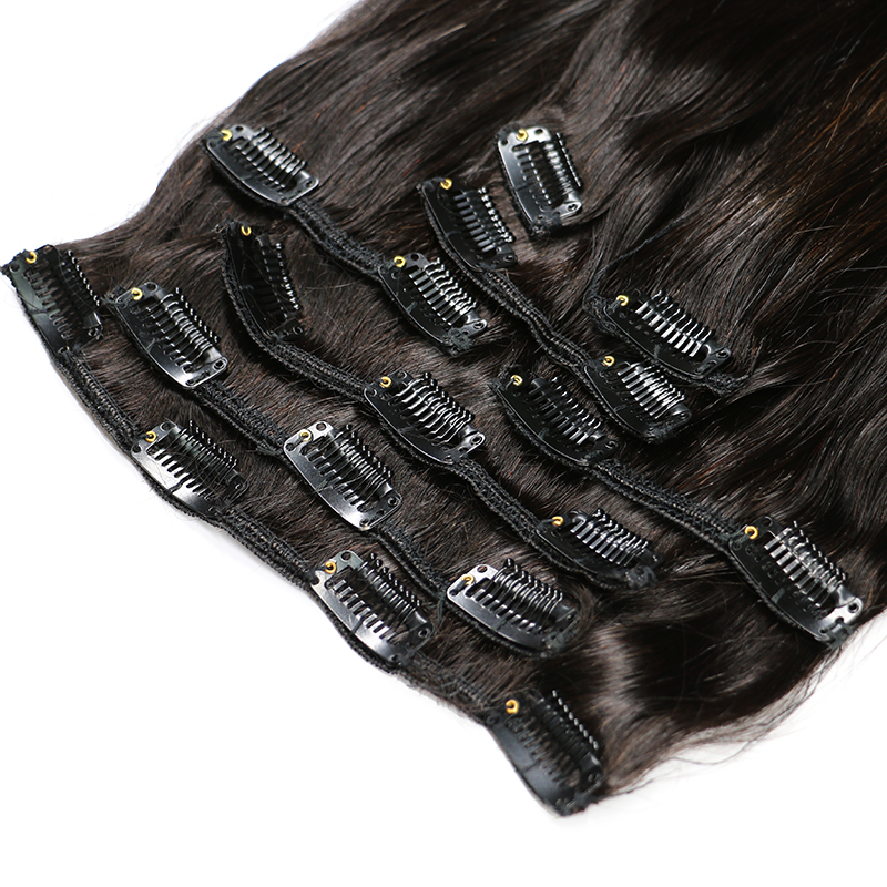 Black Straight Clip-In Brazilian Remy Human Hair Extensions Set