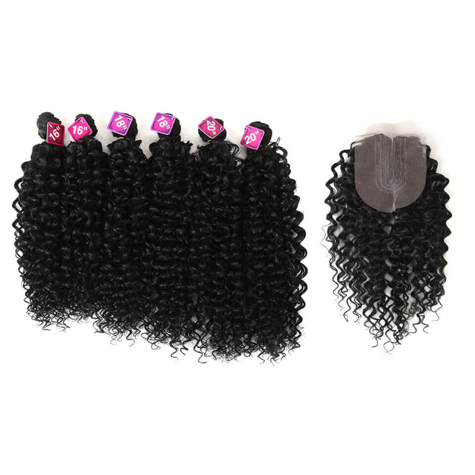 Long Kinky Curly Synthetic Hair Extensions 7 pcs Set