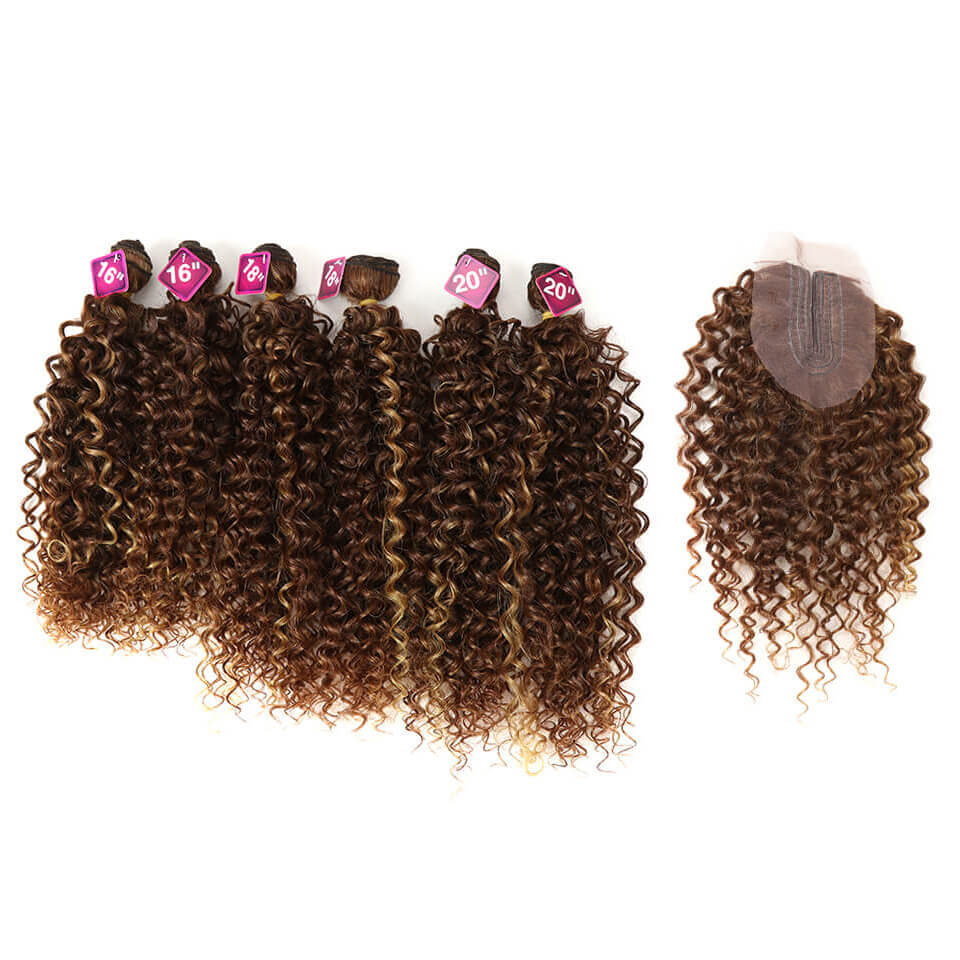 Long Kinky Curly Synthetic Hair Extensions 7 pcs Set